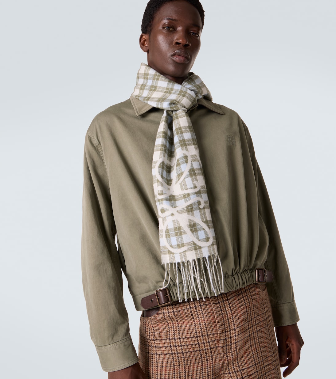 Anagram checked silk and cashmere scarf | Loewe