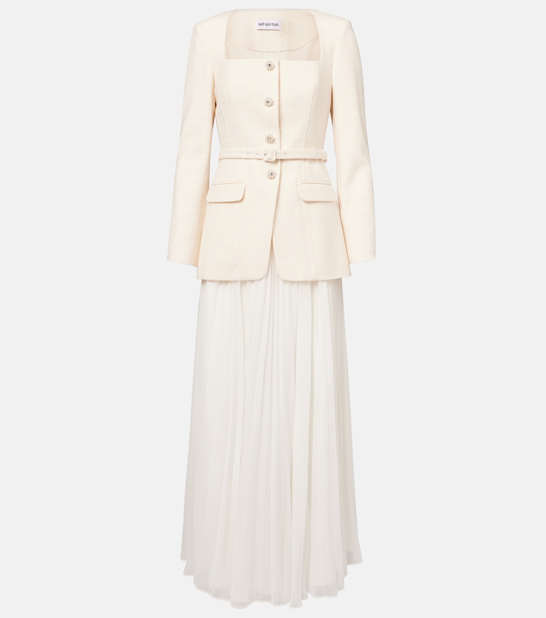 Belted plissé chiffon maxi dress | Self-Portrait