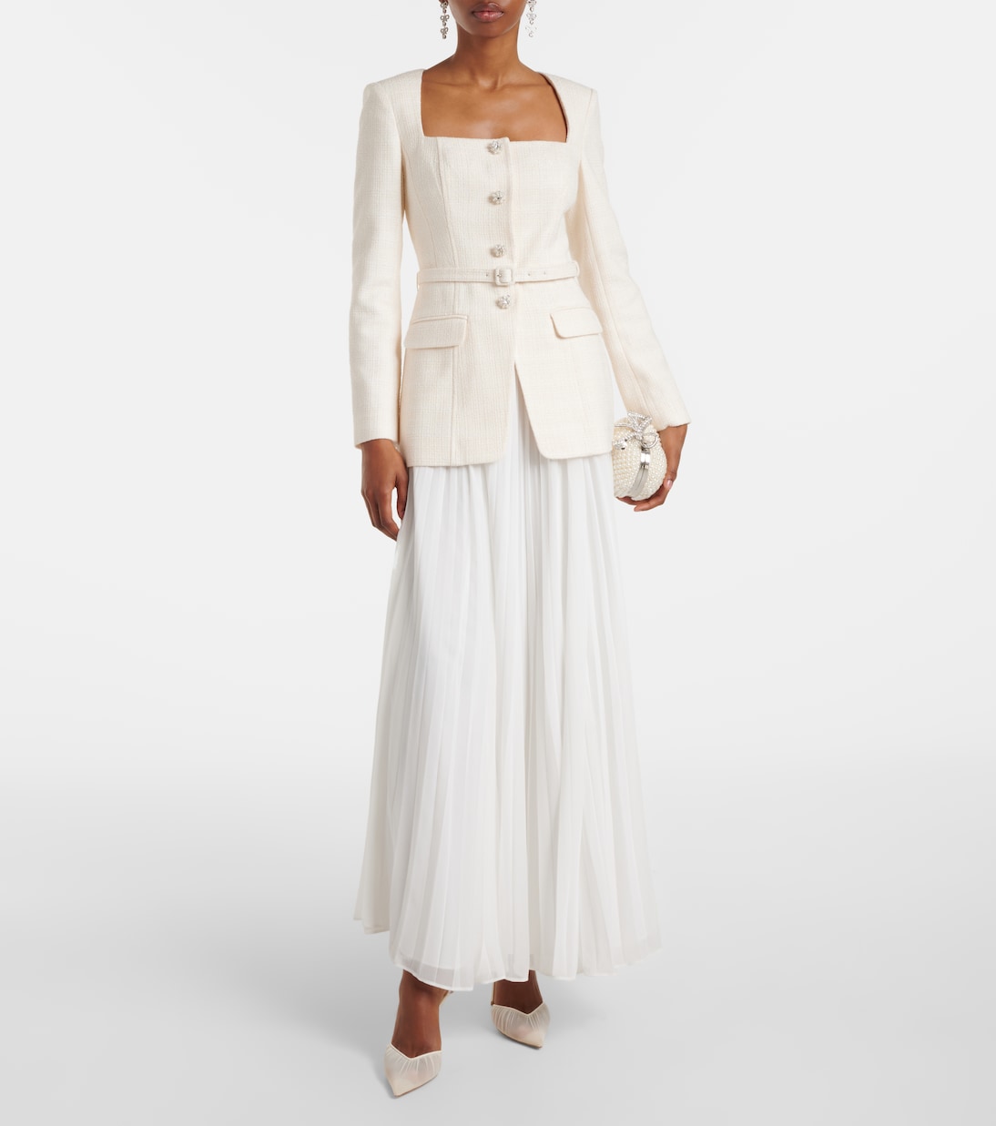 Belted plissé chiffon maxi dress | Self-Portrait