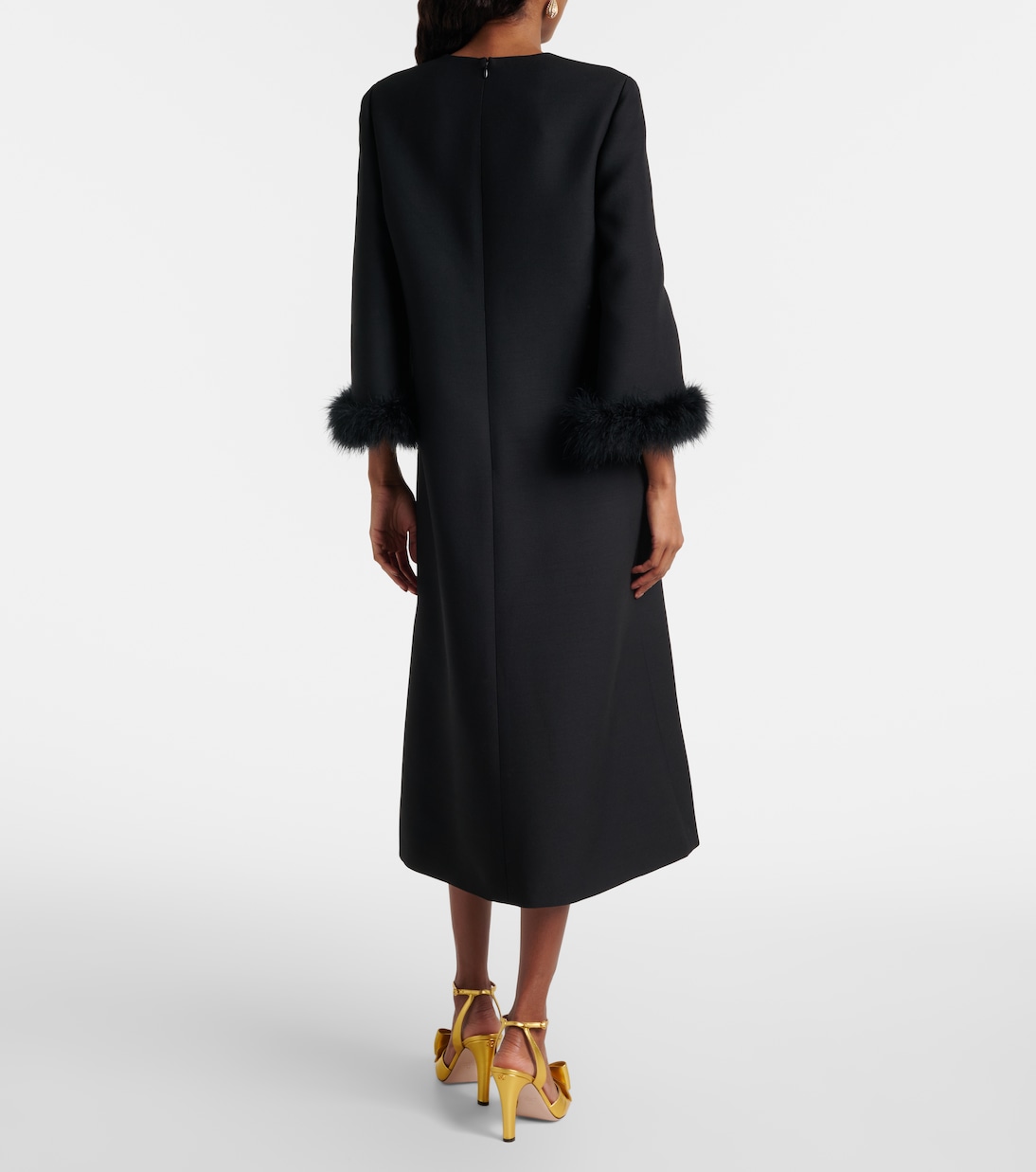 Crepe Couture feather-trimmed midi dress | Valentino