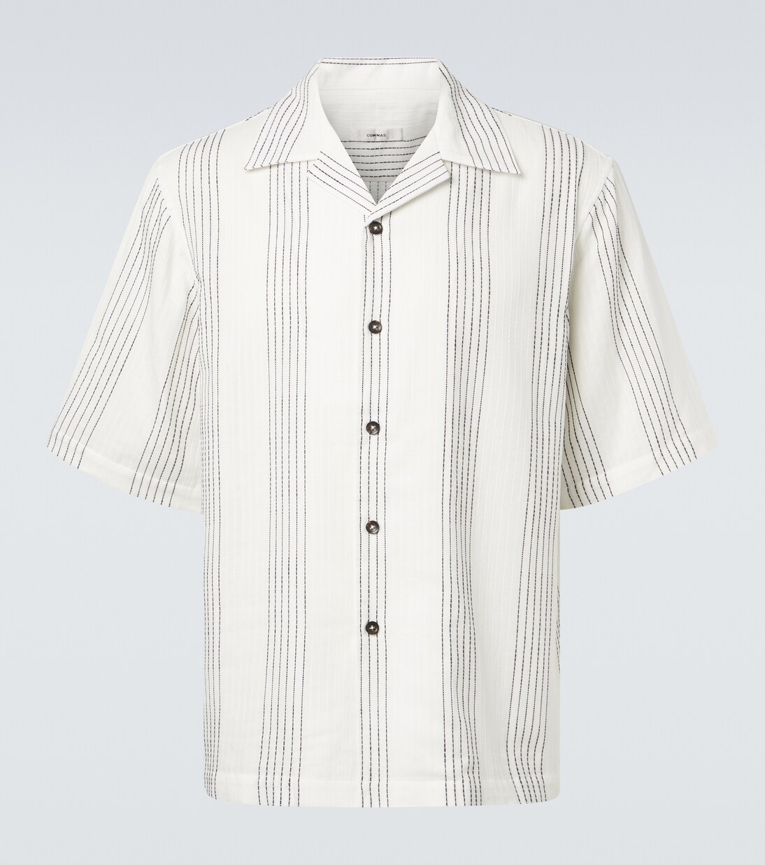 Kantha striped cotton bowling shirt | Commas