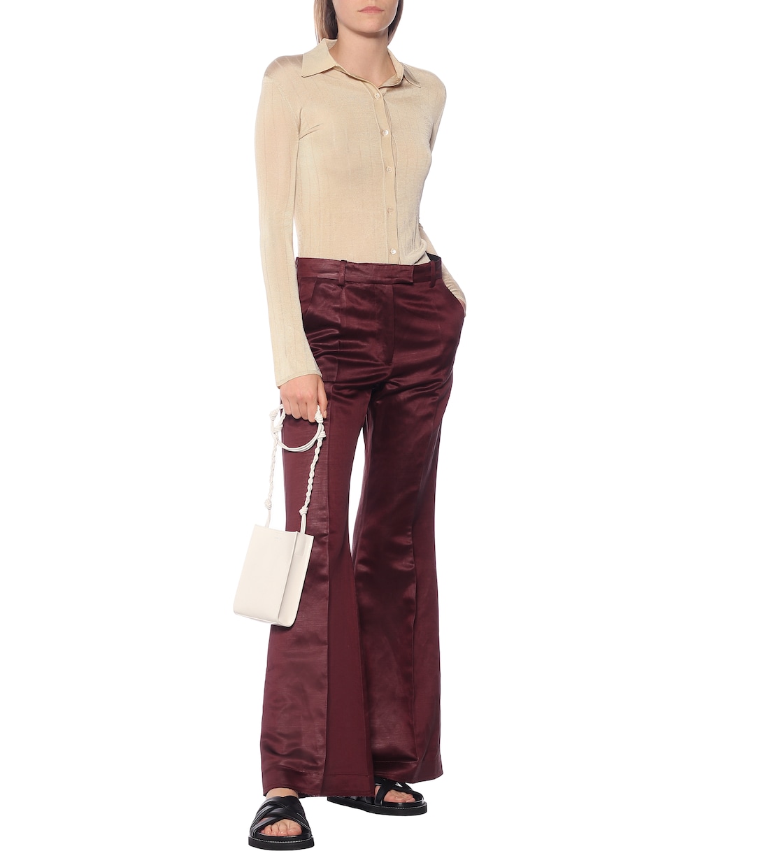 Pantalon évasé Tana en satin de lin mélangé | Joseph