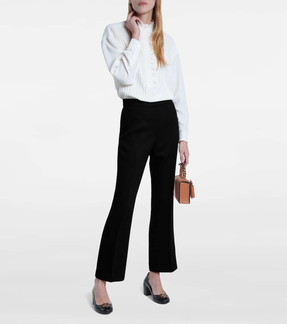 Pantalones rectos de crepé y sarga | Tory Burch