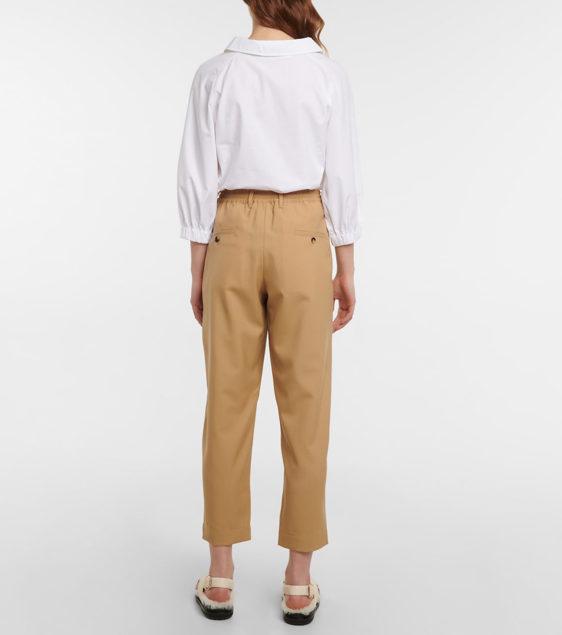 High-rise pleated wool crop pants | Marni