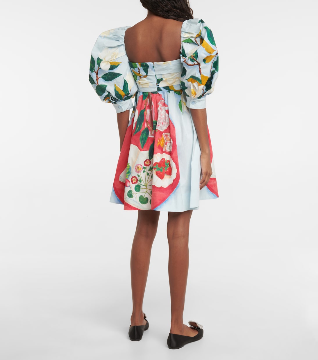 Tablescape puff-sleeve cotton poplin minidress | Oscar de la Renta
