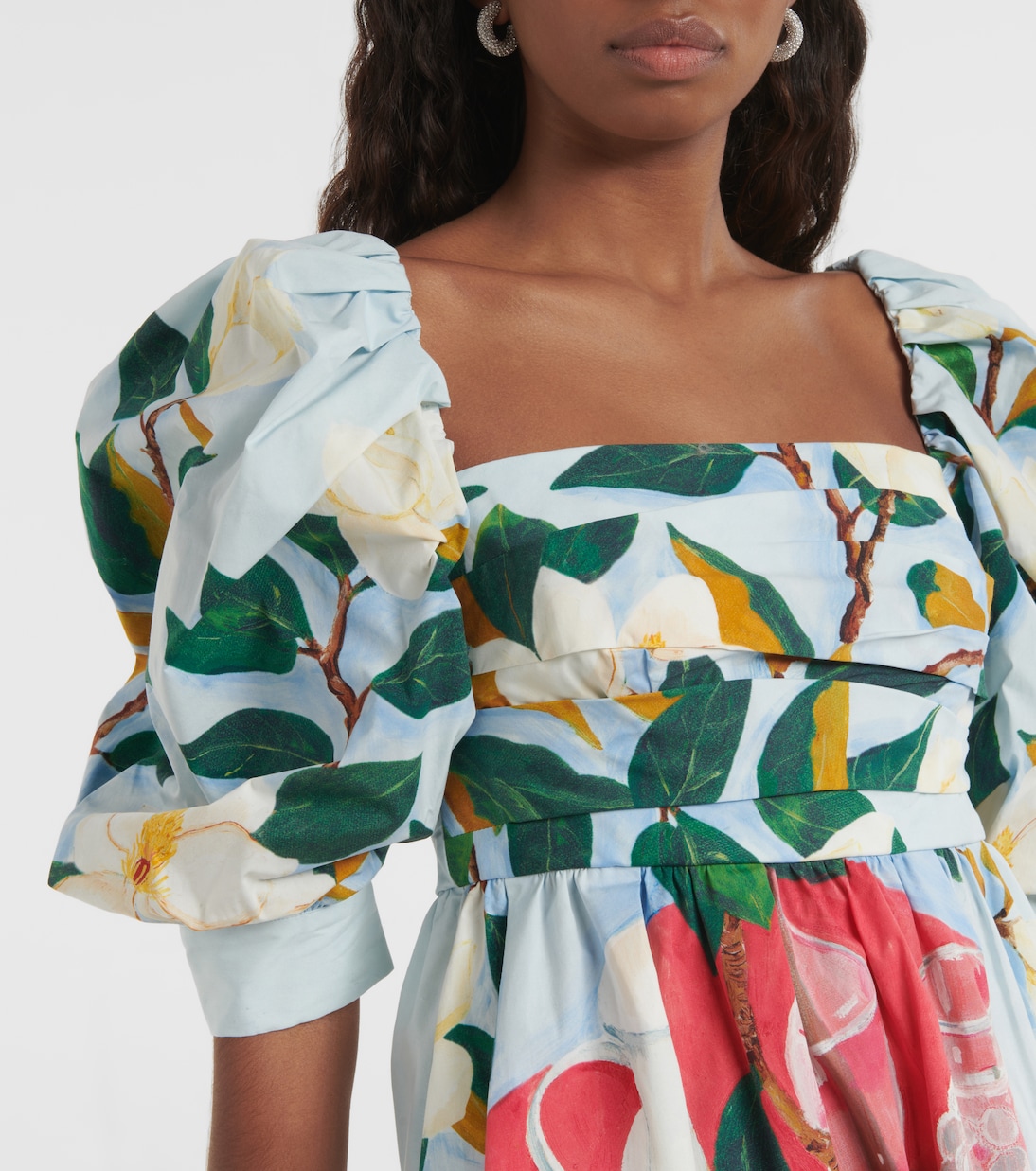 Tablescape puff-sleeve cotton poplin minidress | Oscar de la Renta