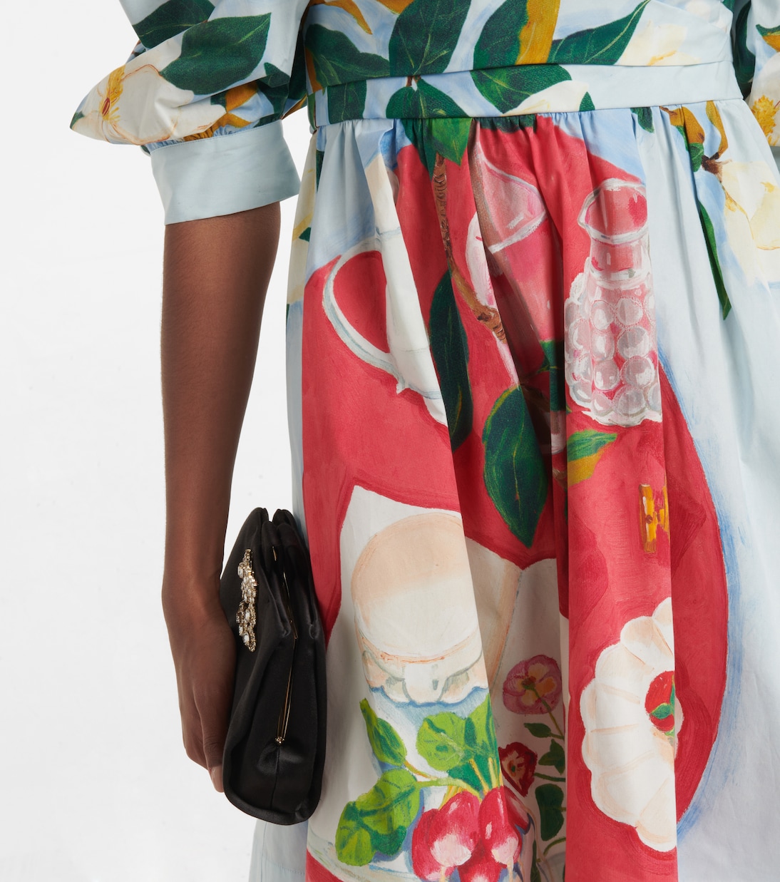 Tablescape puff-sleeve cotton poplin minidress | Oscar de la Renta
