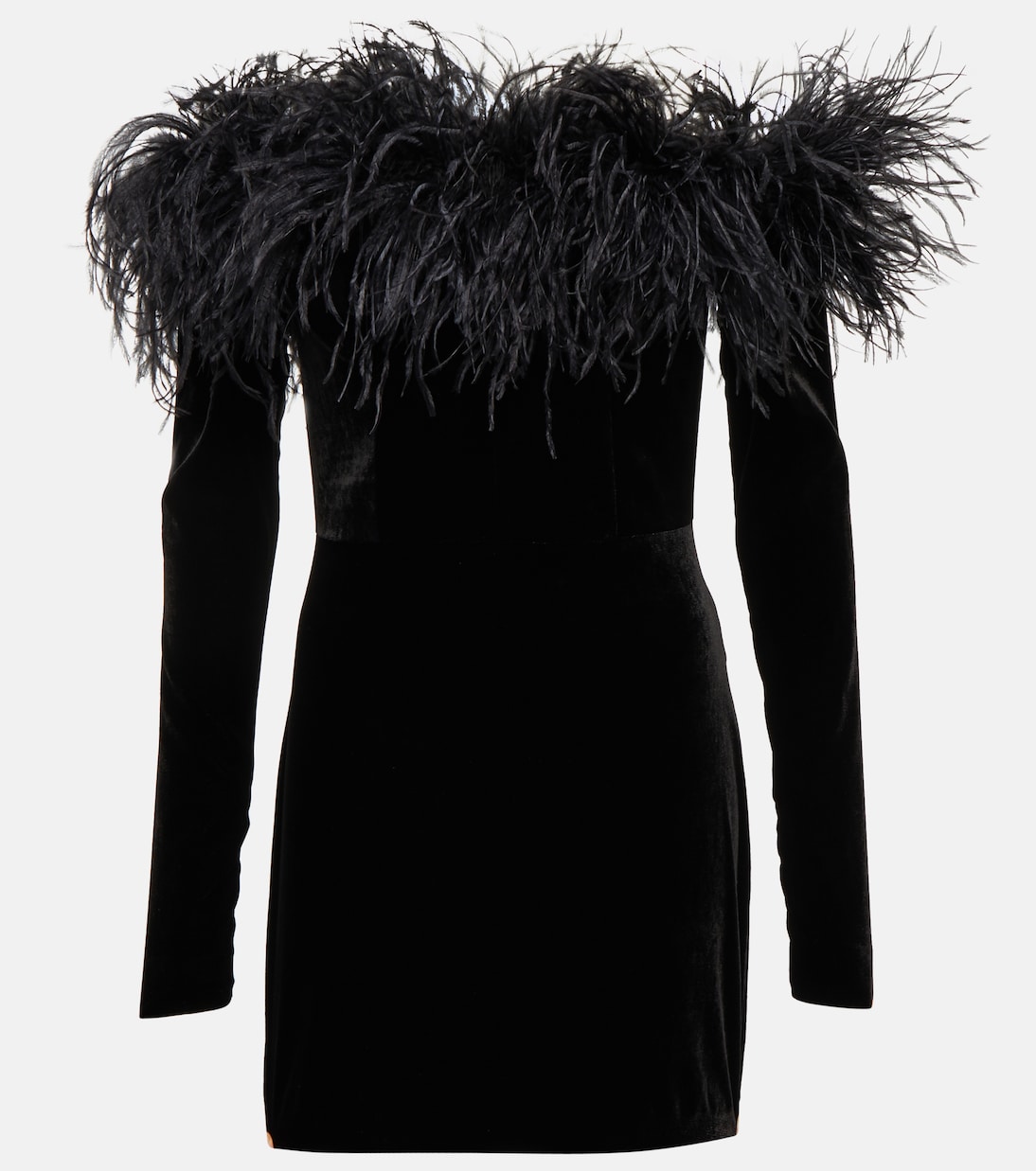 Minikleid aus Samt mit Federn | Alessandra Rich