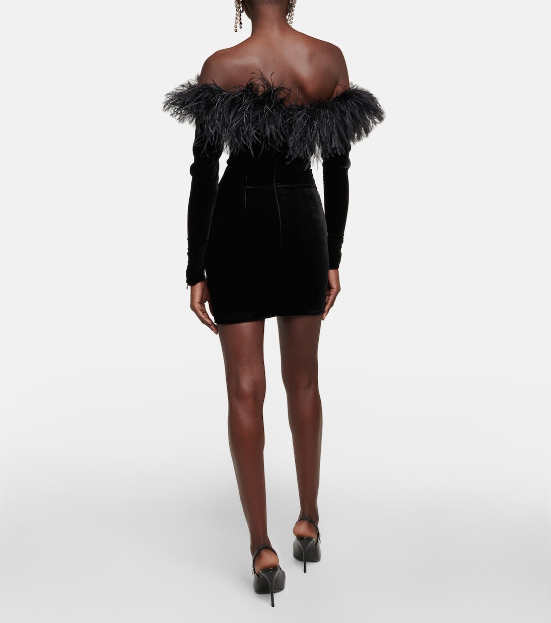 Minikleid aus Samt mit Federn | Alessandra Rich