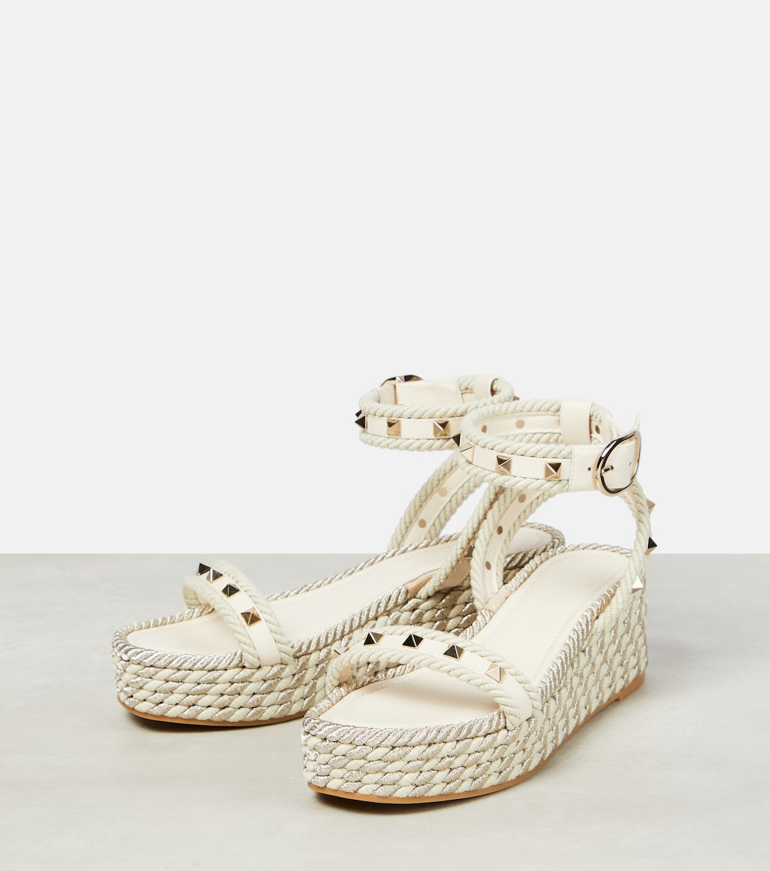 Rockstud leather wedge espadrilles | Valentino Garavani