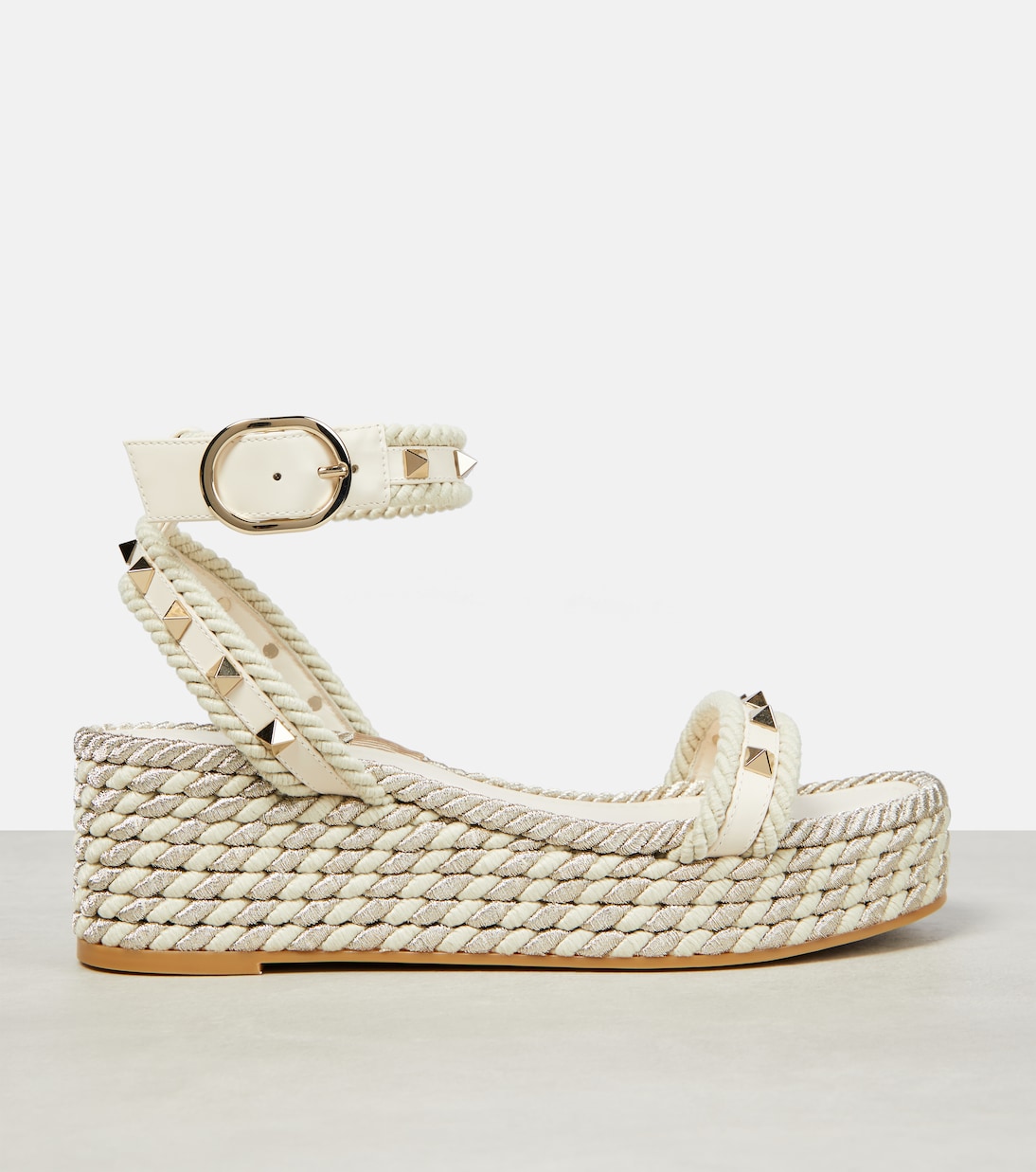 Rockstud leather wedge espadrilles | Valentino Garavani