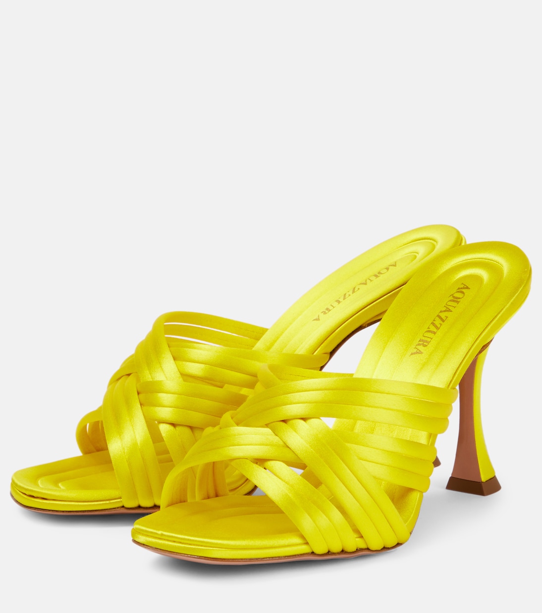 Oahu 95 satin mules in yellow - Aquazzura | Mytheresa Oahu 95 satin mules in yellow - Aquazzura | Mytheresa