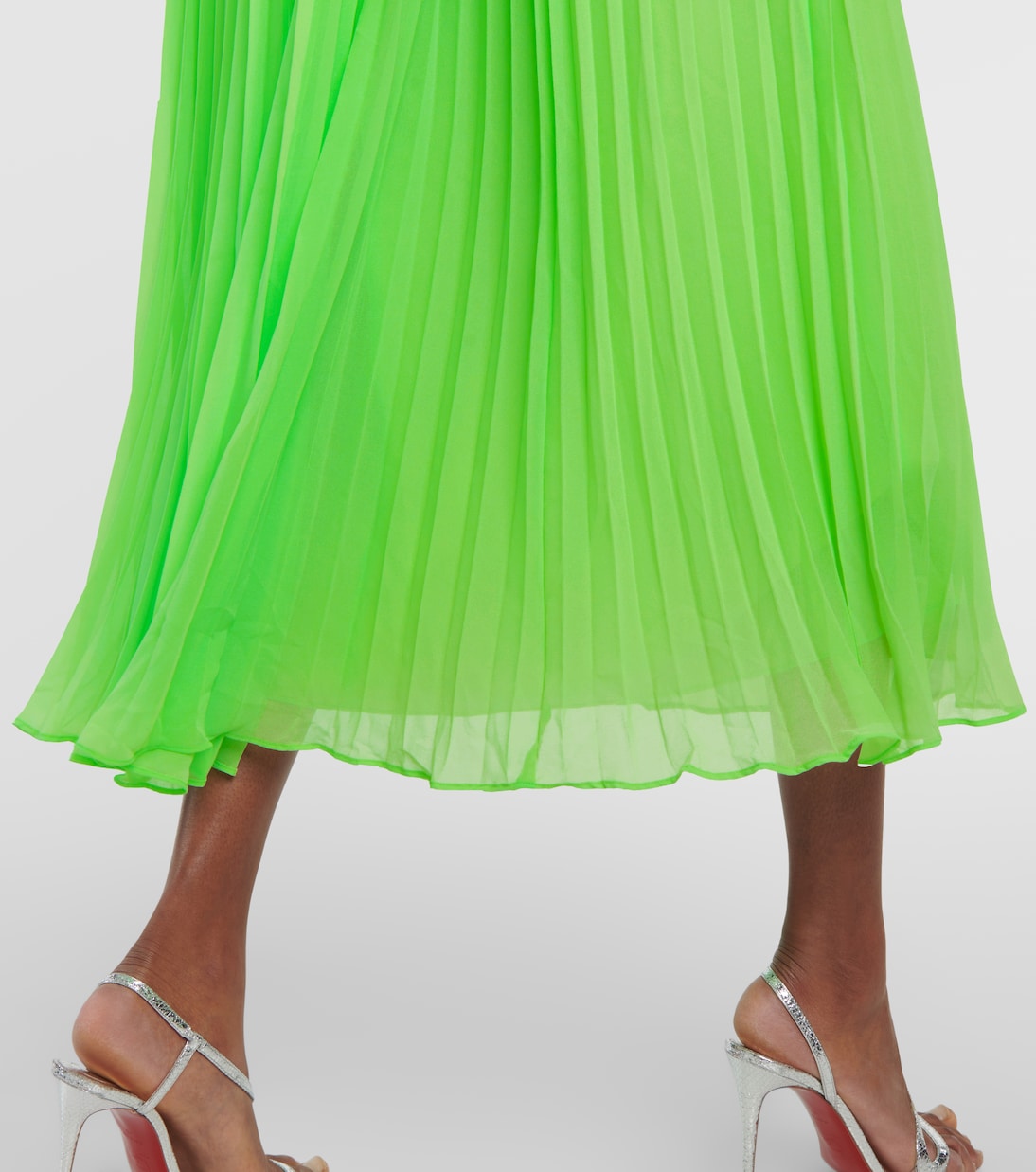 Pleated feather-trimmed chiffon gown | Self-Portrait