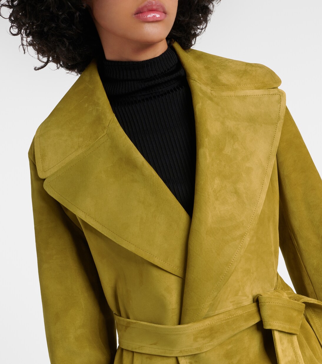 Suede wrap coat in yellow Burberry Mytheresa