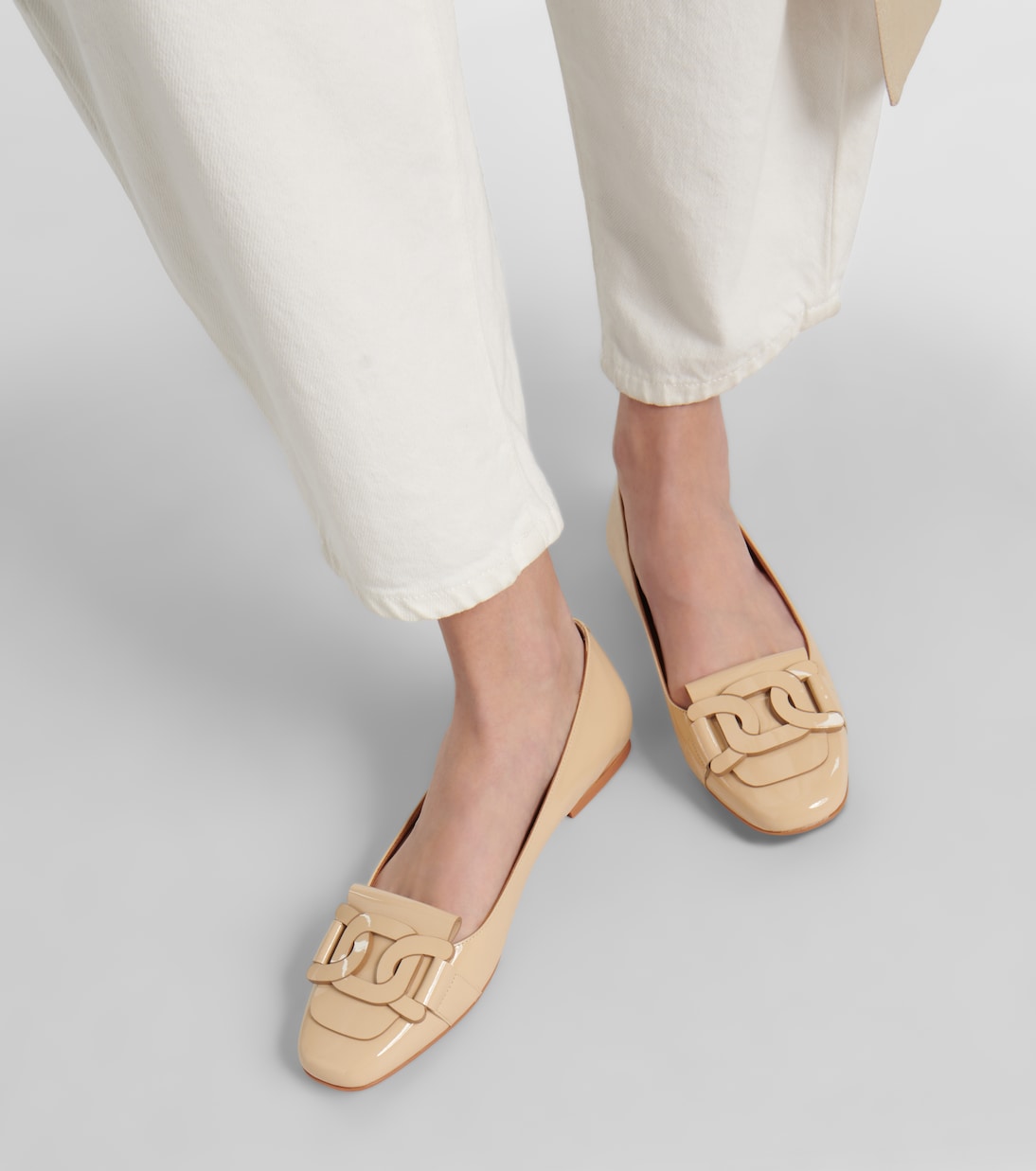 beige patent leather flats