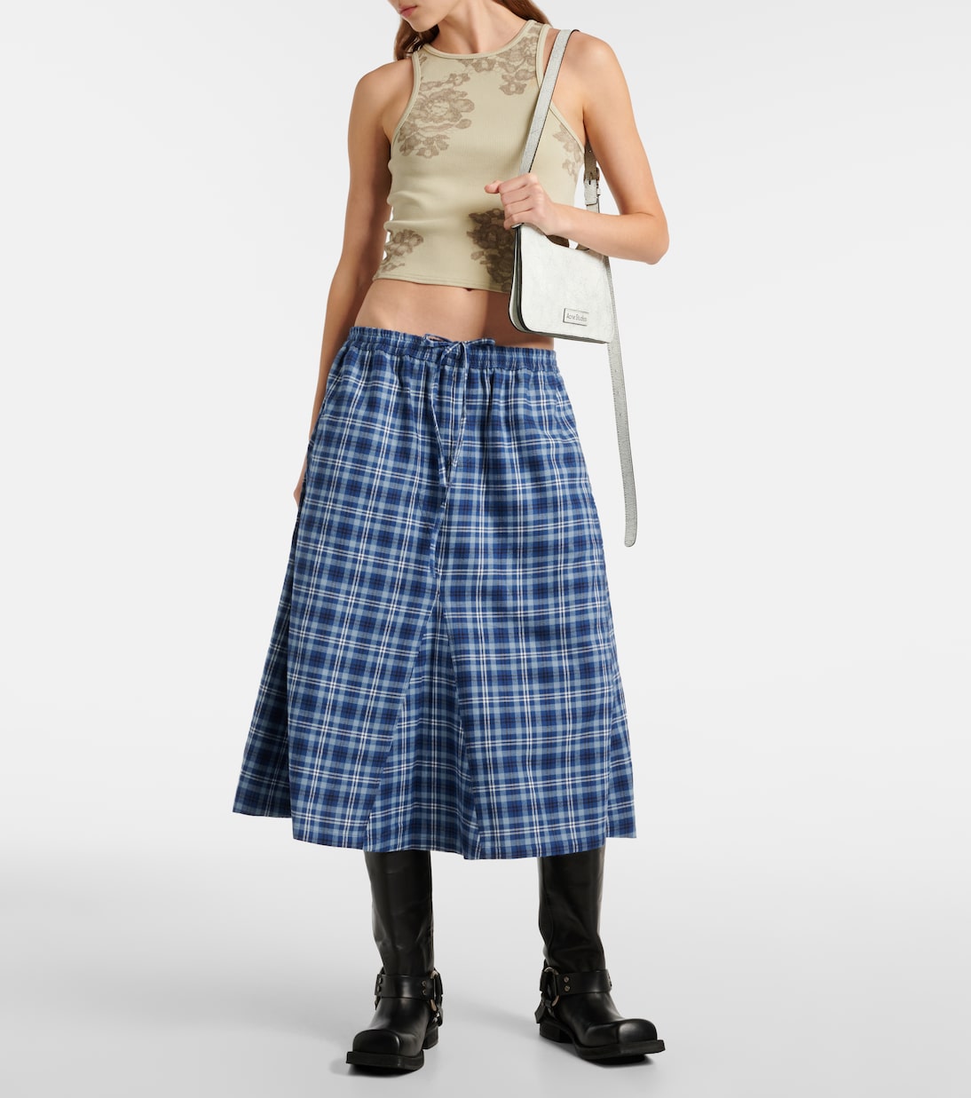 Checked mid-rise cotton maxi skirt | Acne Studios