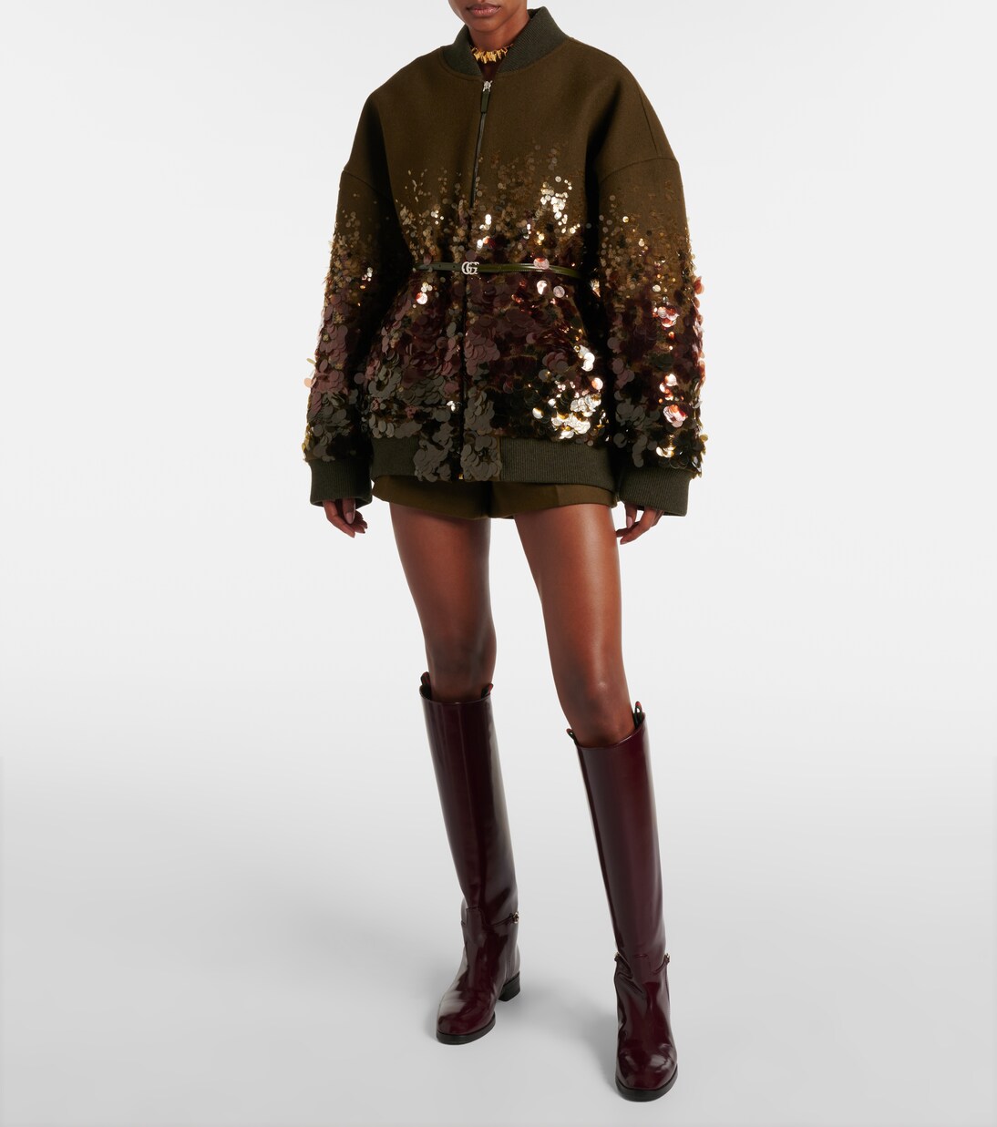 Horsebit patent leather knee high boots in burgundy Gucci Mytheresa