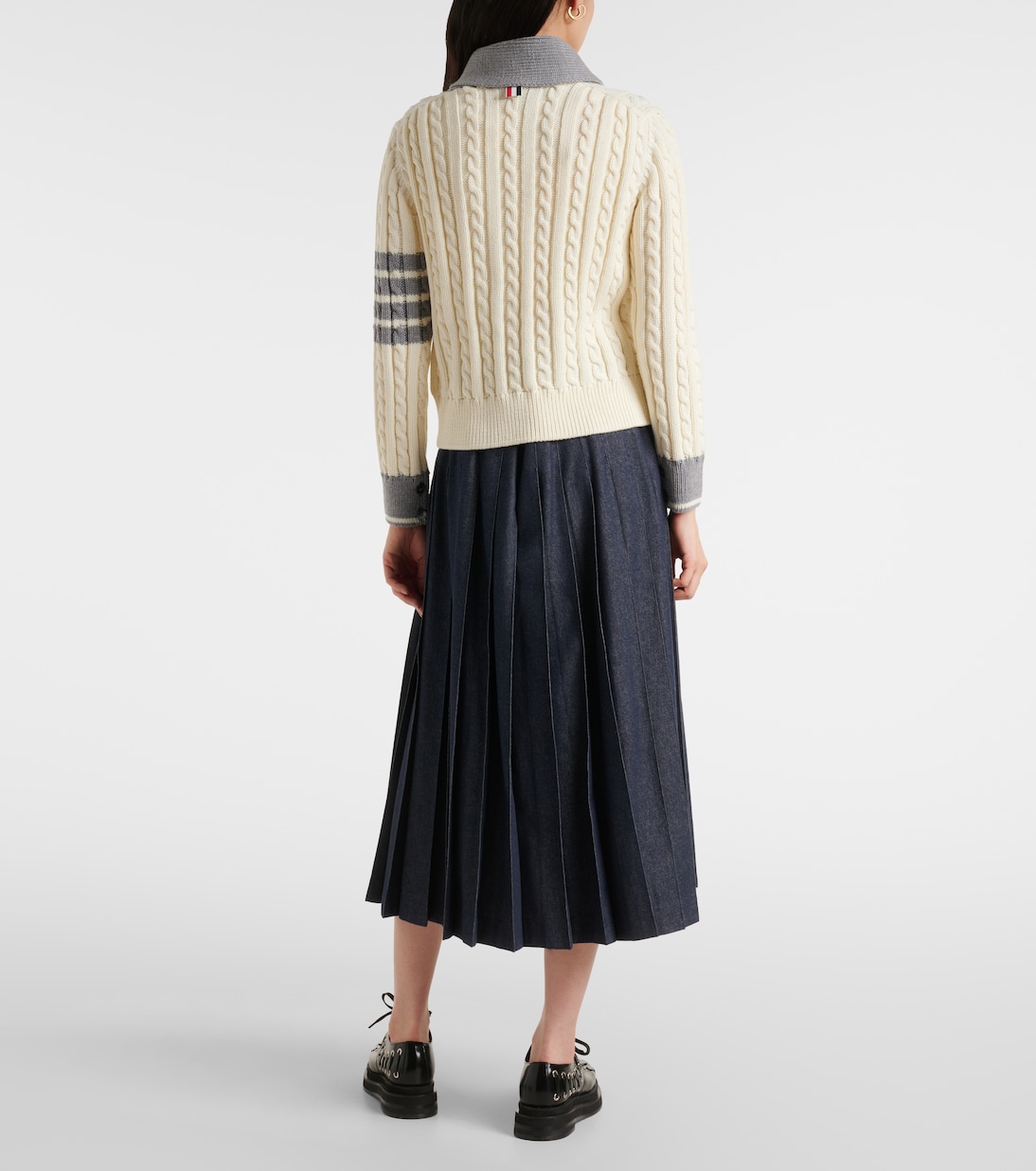 Cardigan 4-Bar in lana a trecce | Thom Browne
