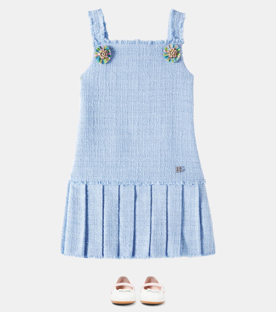 Vestido de mezcla de algodón y tweed | Dolce&Gabbana Kids