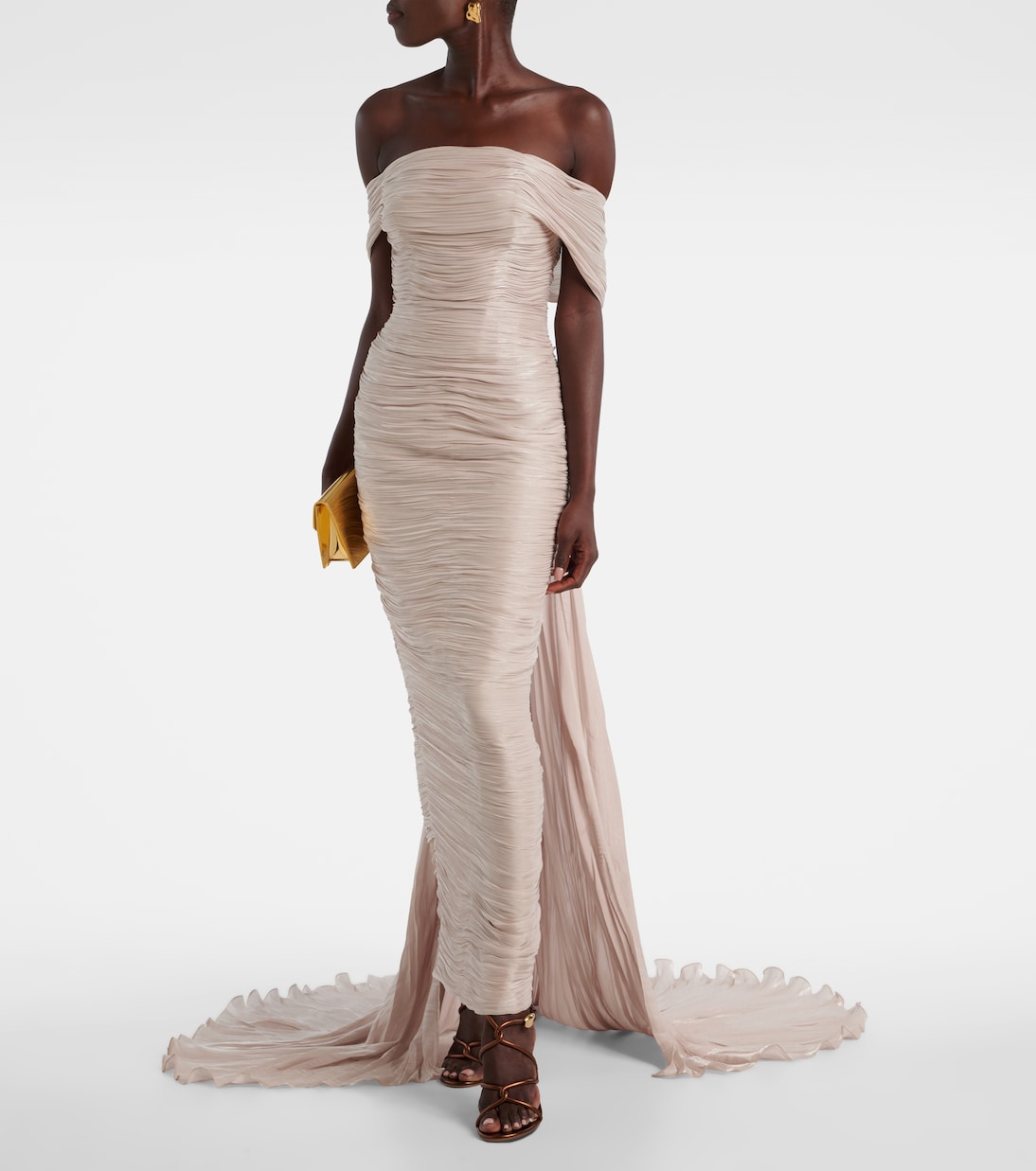 Off-shoulder pleated bustier gown | Marmar Halim