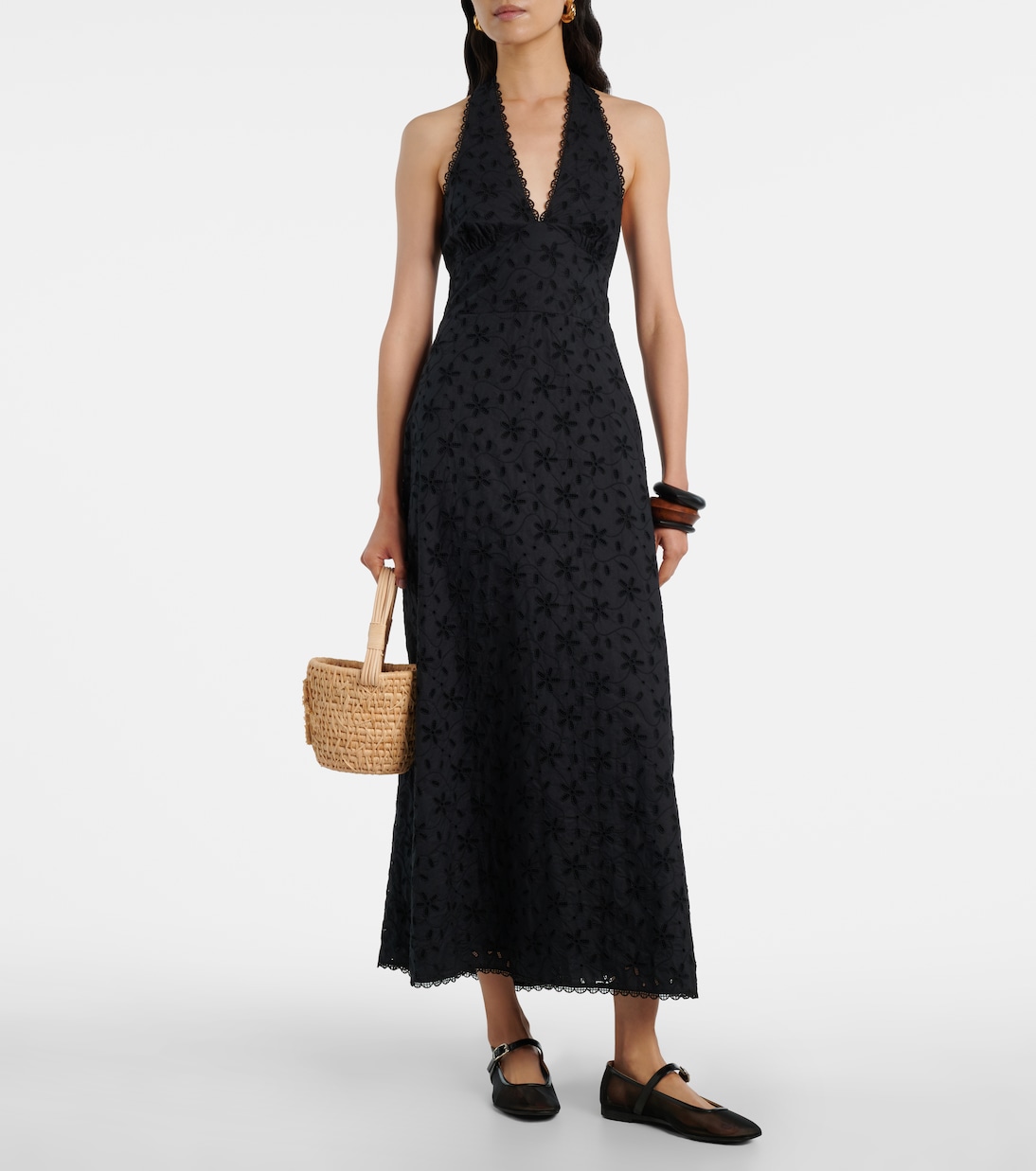 Salma embroidered halterneck cotton midi dress | Posse