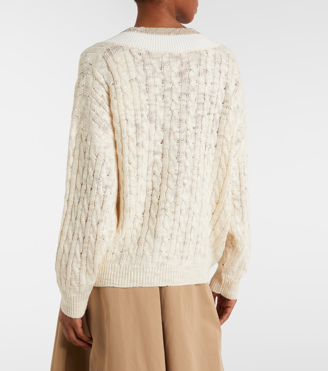 Cable-knit sequined hemp, silk, and cotton sweater | Brunello Cucinelli