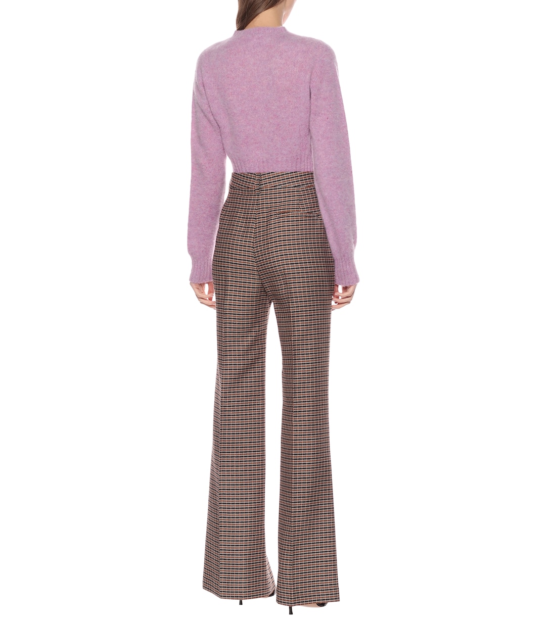 Pantaloni flared a quadri in lana | Victoria Beckham