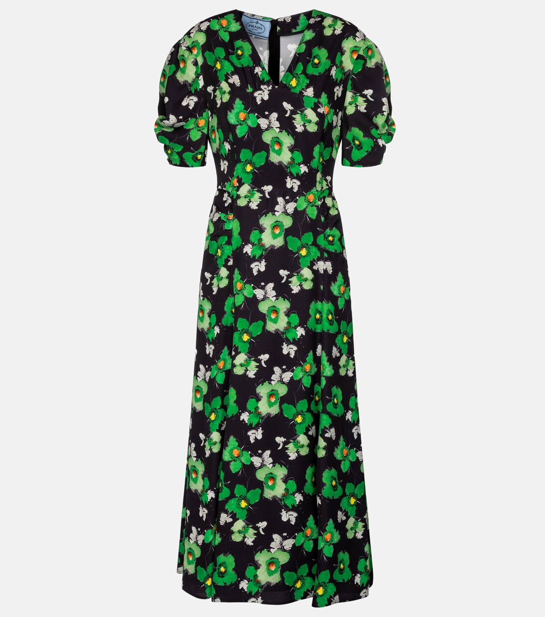 Floral satin midi dress in green Prada Mytheresa