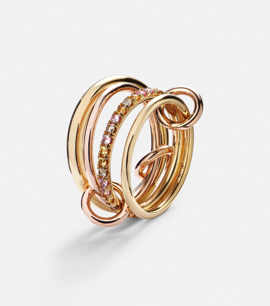 Nimbus 18kt gold and rose gold linked rings with sapphires and diamonds | Spinelli Kilcollin