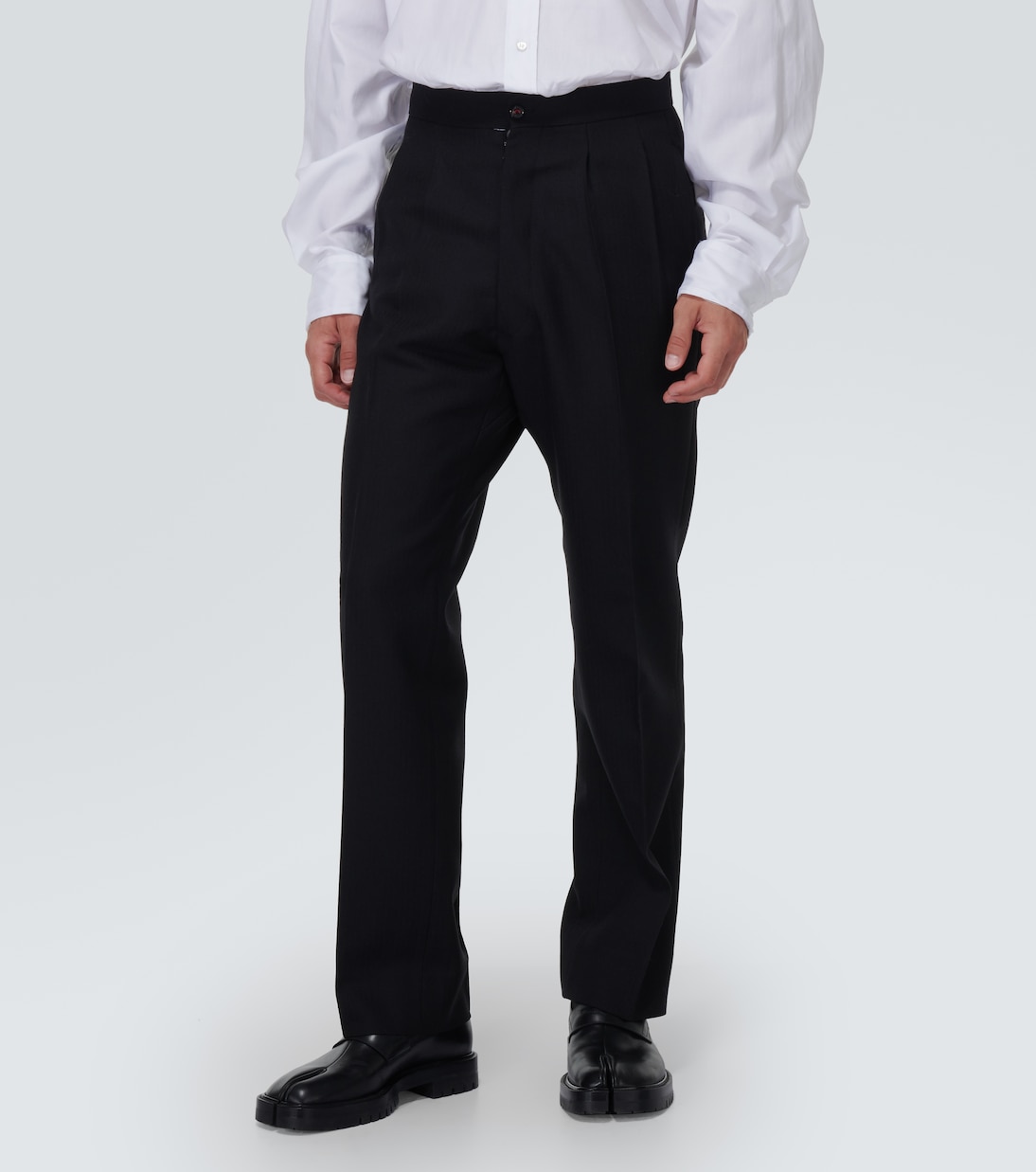 Four stitches wool straight pants in black - Maison Margiela