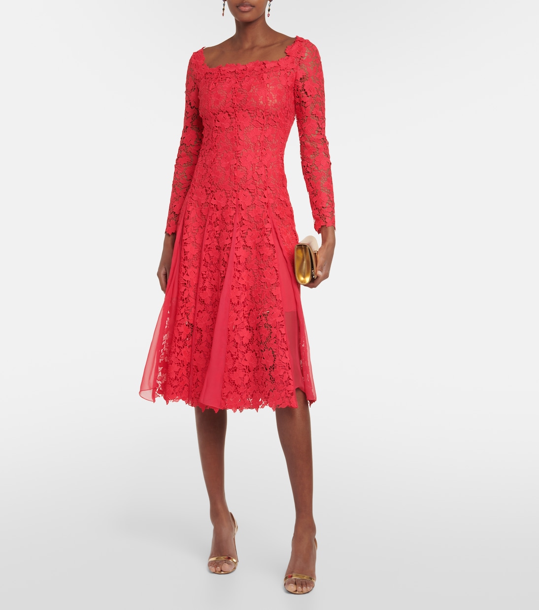 Robe midi en guipure à fleurs | Oscar de la Renta