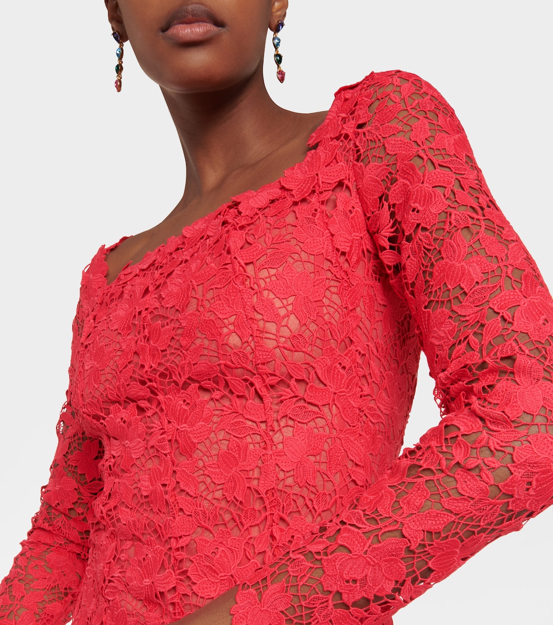 Robe midi en guipure à fleurs | Oscar de la Renta