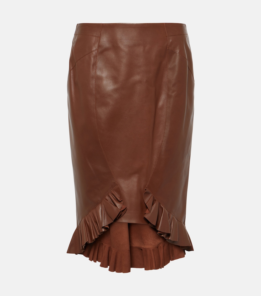 Ruffled leather midi skirt in brown Tom Ford Mytheresa