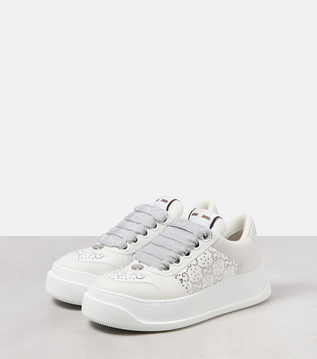 Screener GG embellished leather sneakers in white Gucci Mytheresa