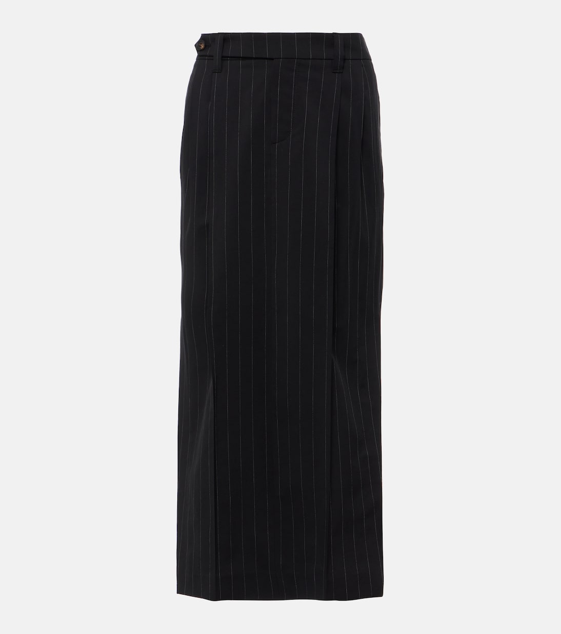 Jupe midi rayée en laine et coton | Brunello Cucinelli