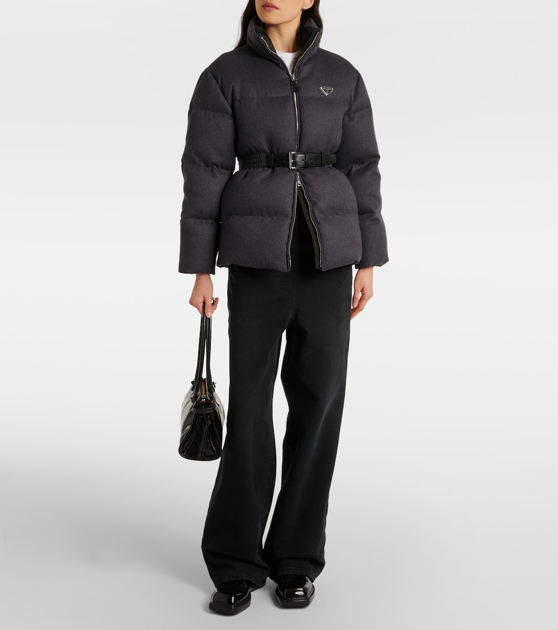 Daunenjacke aus Schurwolle mit Leder | Prada