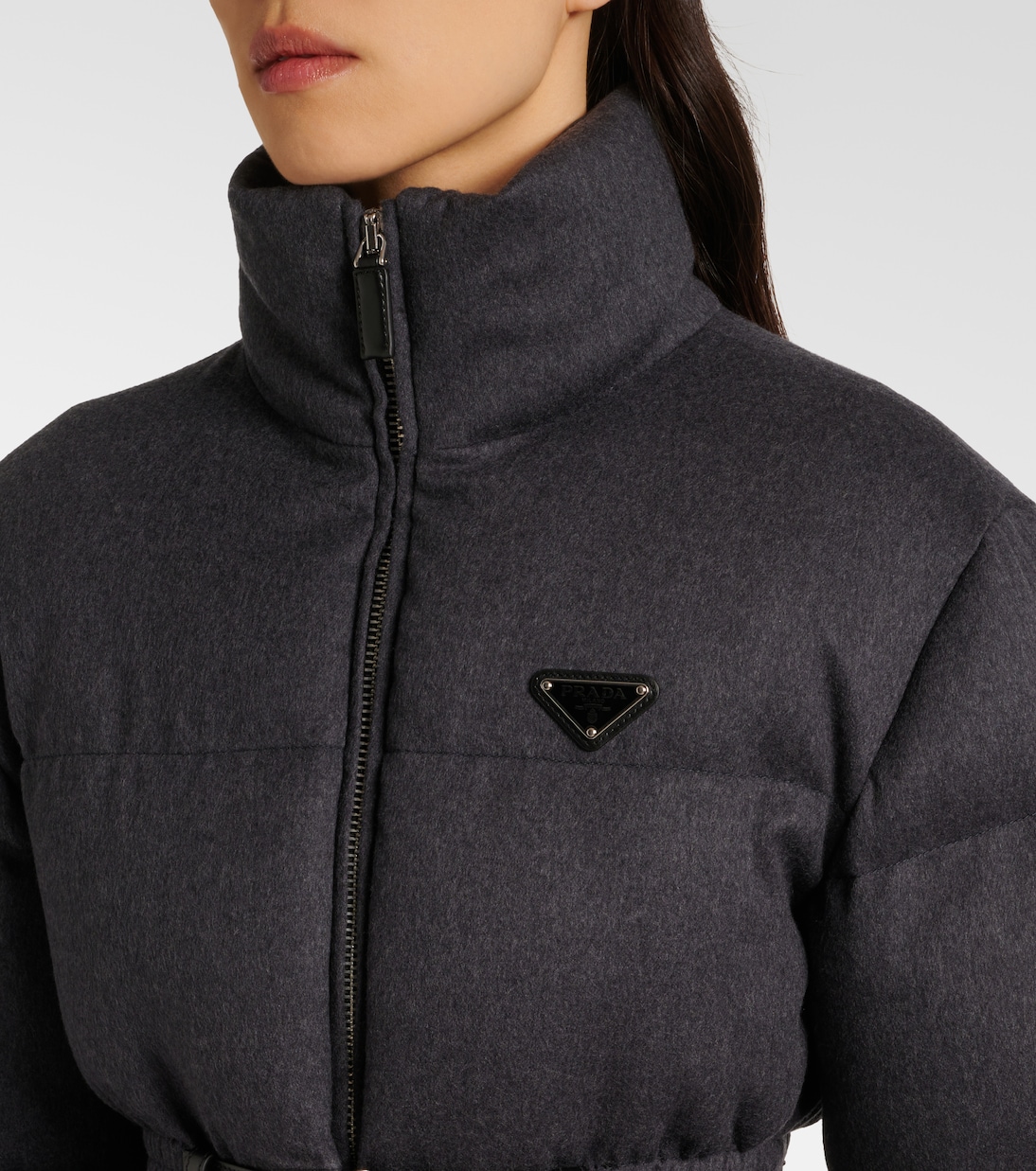 Daunenjacke aus Schurwolle mit Leder | Prada