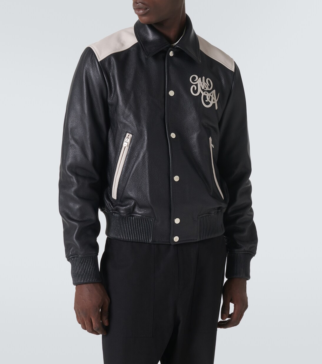 MA Swirl leather varsity jacket in black - Amiri | Mytheresa
