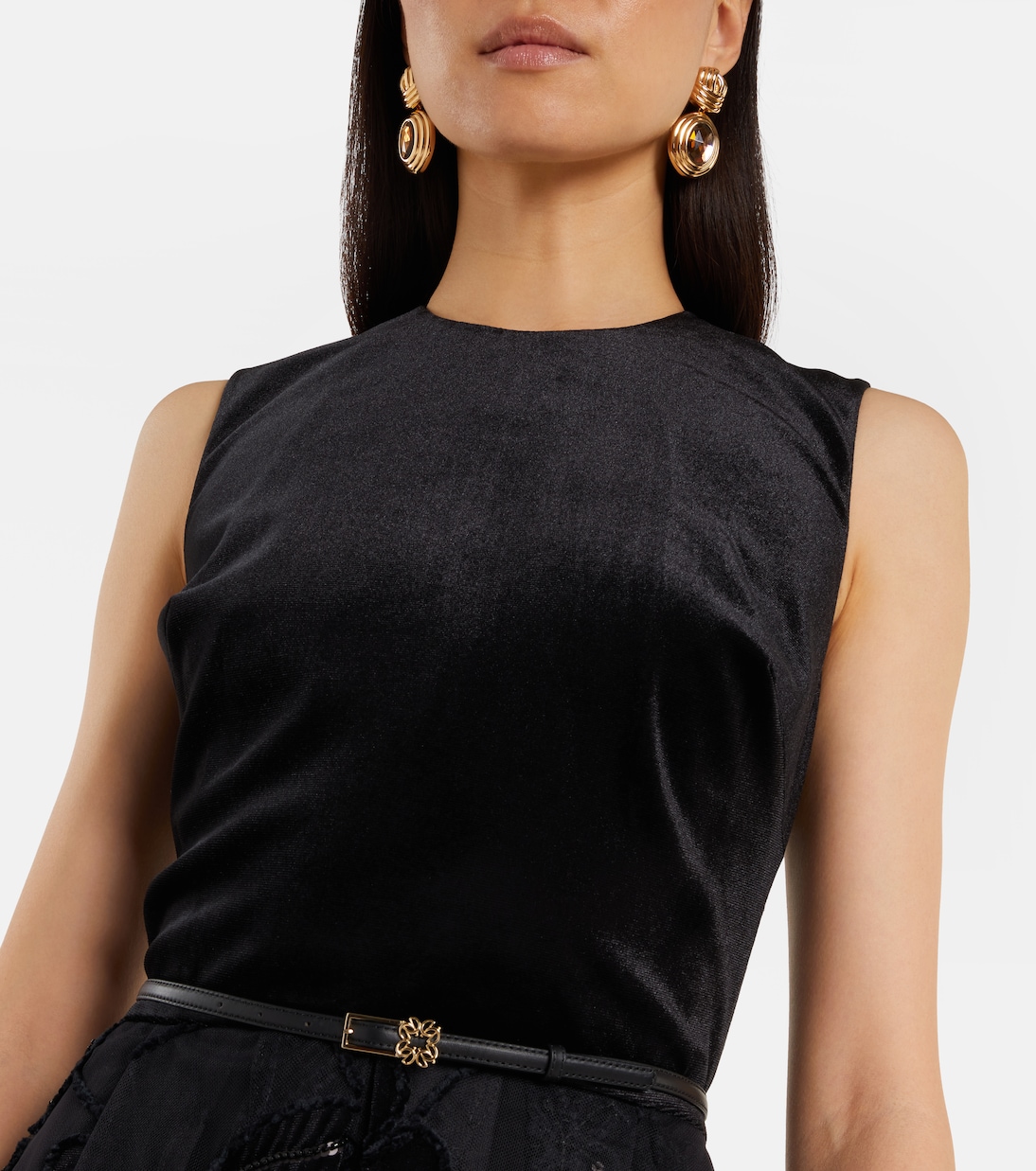 Embroidered tulle and velvet midi dress | Elie Saab