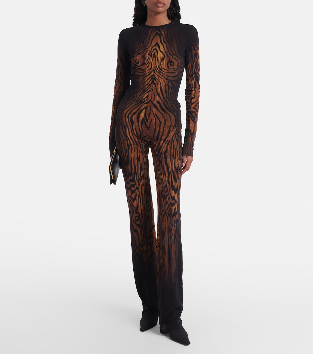Wood trompe l'œil tulle straight pants | Jean Paul Gaultier