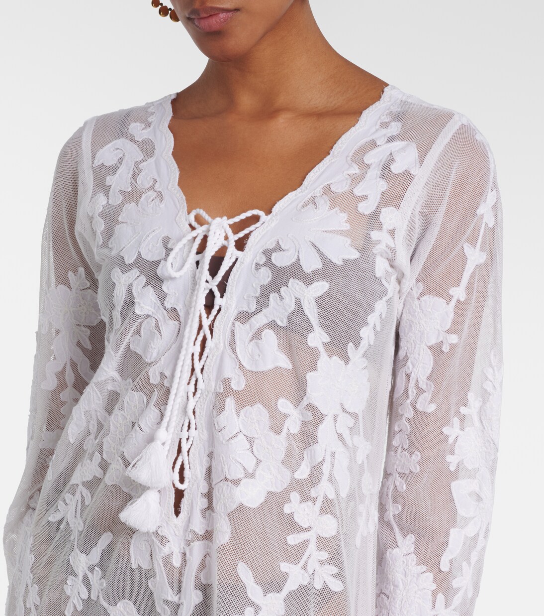 Embroidered sheer cotton kaftan | Juliet Dunn