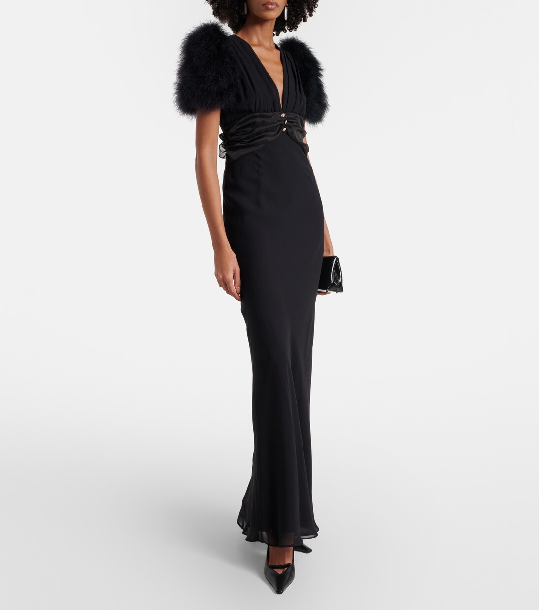 Feather-trimmed silk georgette gown | Alessandra Rich