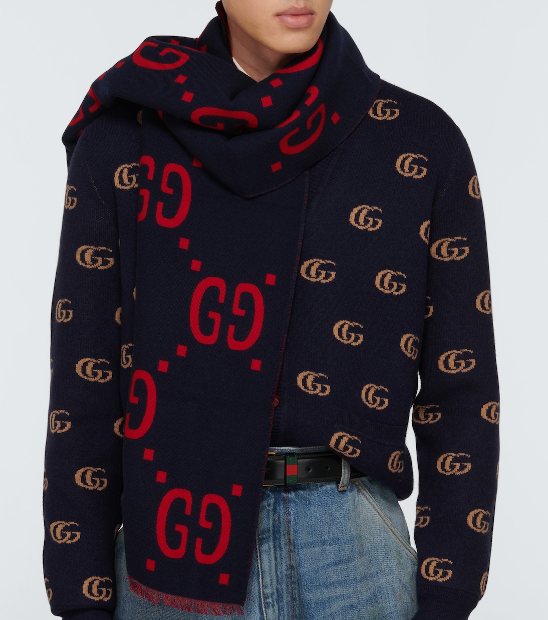Sciarpa in lana e seta jacquard GG | Gucci