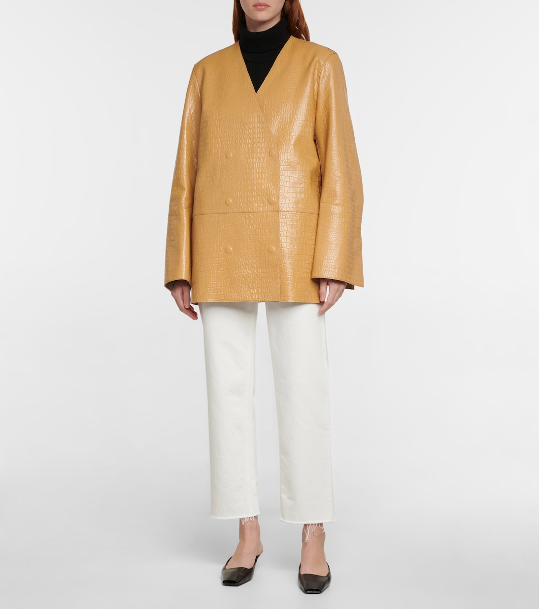 Double-breasted croc-effect leather blazer | Toteme