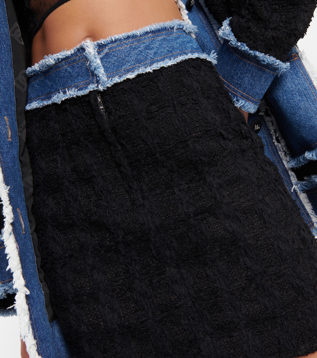Minifalda de bouclé con ribete en denim | Dolce&Gabbana