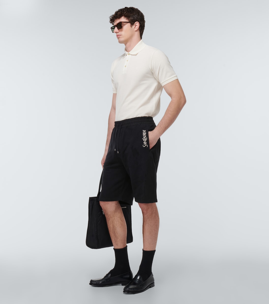 Shorts in jersey di cotone con ricamo | Saint Laurent