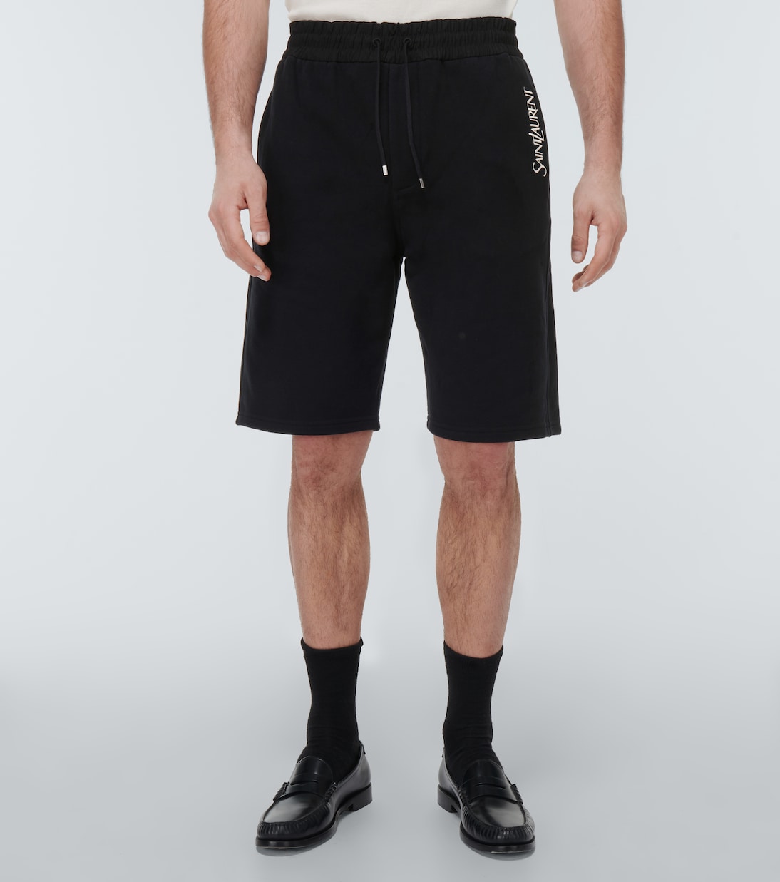 Shorts in jersey di cotone con ricamo | Saint Laurent