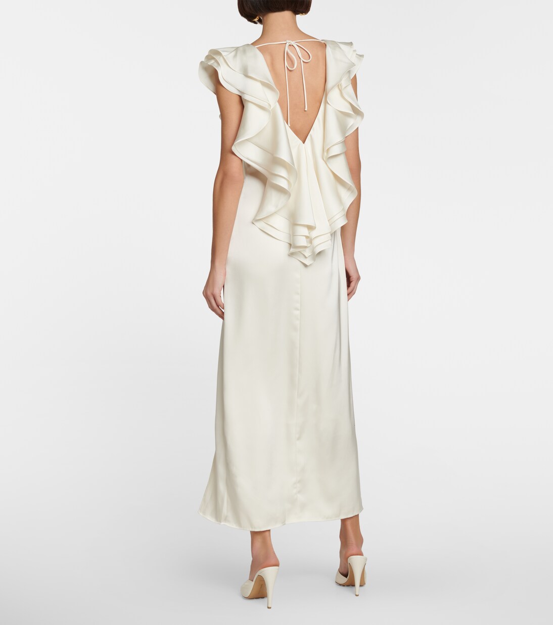 Vestido largo de satén con volantes | Rotate