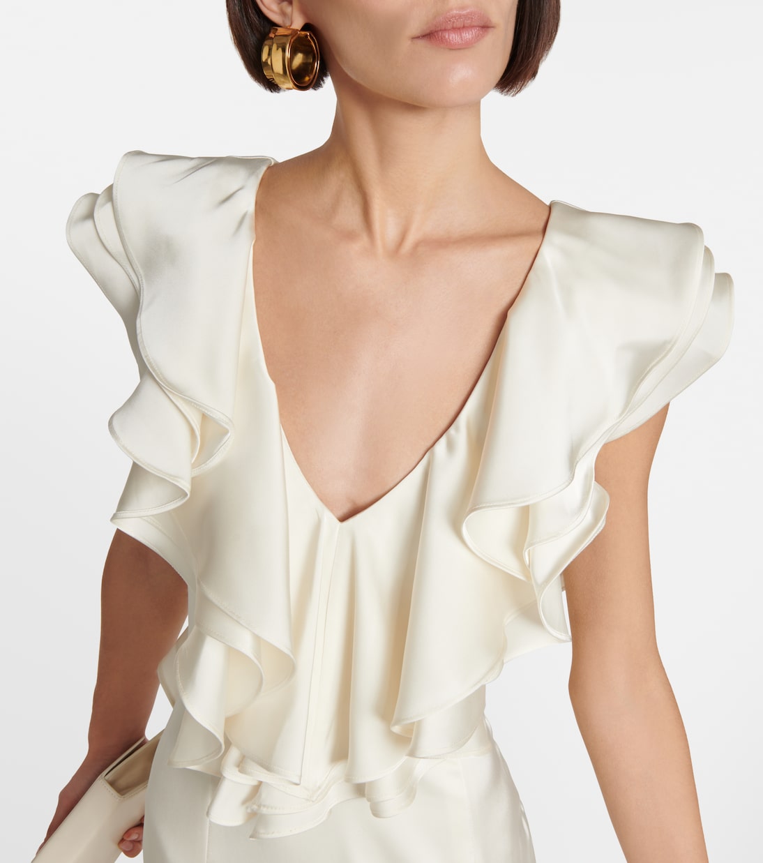 Vestido largo de satén con volantes | Rotate