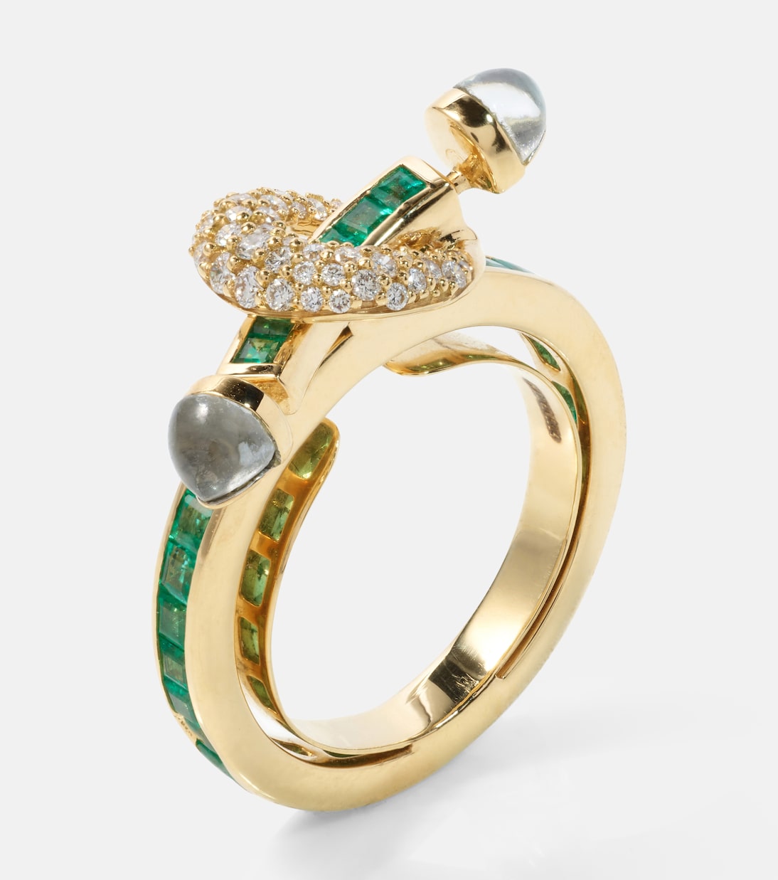 Bague Chakra en or 18 ct, émeraudes et diamants | Ananya